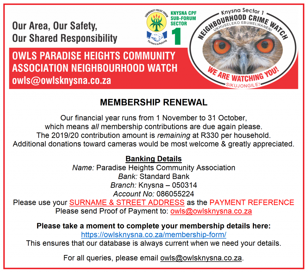 OWLS PHCA 2020 membership renewal